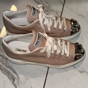 Miu Miu Blush Pink Textured Shoe Box with Logo Plaque